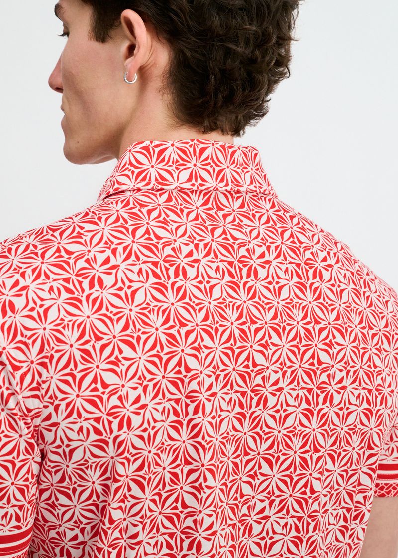 CAYENNE/WHITE DUO-PATTERN EDGE PRINT COTTON KNIT JERSEY SHORT SLEEVE SHIRT ST-9373