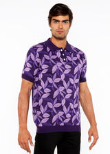 LILAC/PURPLE LEAVES JACQUARD KNIT 3-BUTTON POLO ST-24308