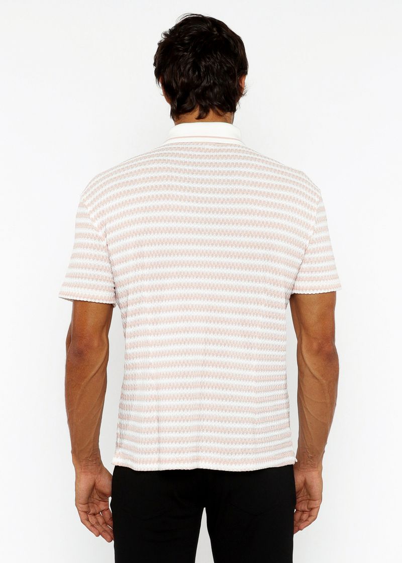 PARFAIT/WHITE STRETCH OPEN KNIT STRIPES SHORT SLEEVE SHIRT W/ RIB COLLAR ST-24069