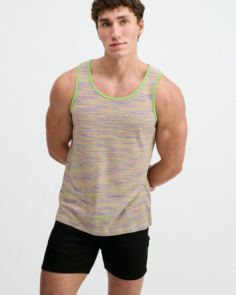 GRASS SPACE DYE TEXTURED STRETCH KNIT TANK ST-11142