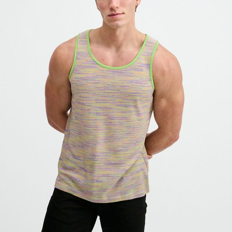 GRASS SPACE DYE TEXTURED STRETCH KNIT TANK ST-11142