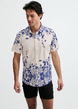NAVY/WHITE FLORAL ENGINEERED BORDER PRINT COTTON KNIT JERSEY SHORT SLEEVE SHIRT ST-9351
