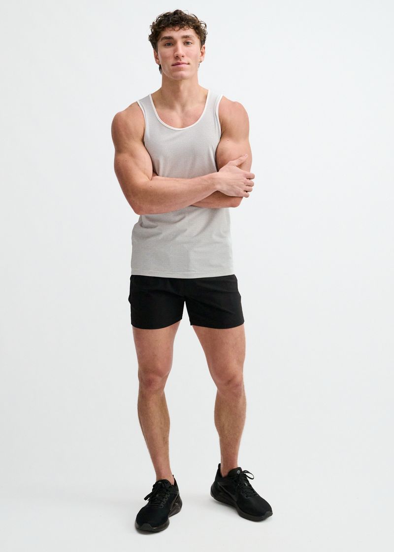 WHITE/BLACK TEXTURED STRETCH MESH PERFORMANCE TANK ST-294