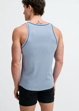 CERULEAN/NAVY RIB STRETCH COTTON/TENCEL TANK W/FINE PIPING DETAIL STA-16011
