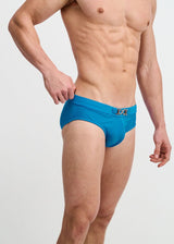 COBALT PINSTRIPE SEERSUCKER SWIM BRIEF W/BUCKLE ST-8028