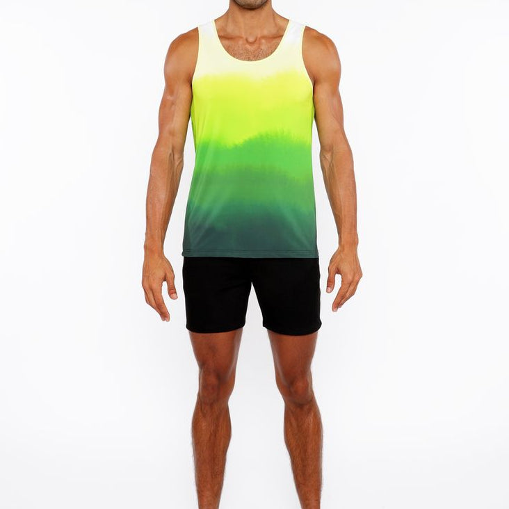 GREEN GRADIENT PRINTED STRETCH MESH TANK TOP ST-11138