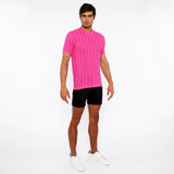 HOT PINK TEXTURED KNITTED CREW TEE ST-24304