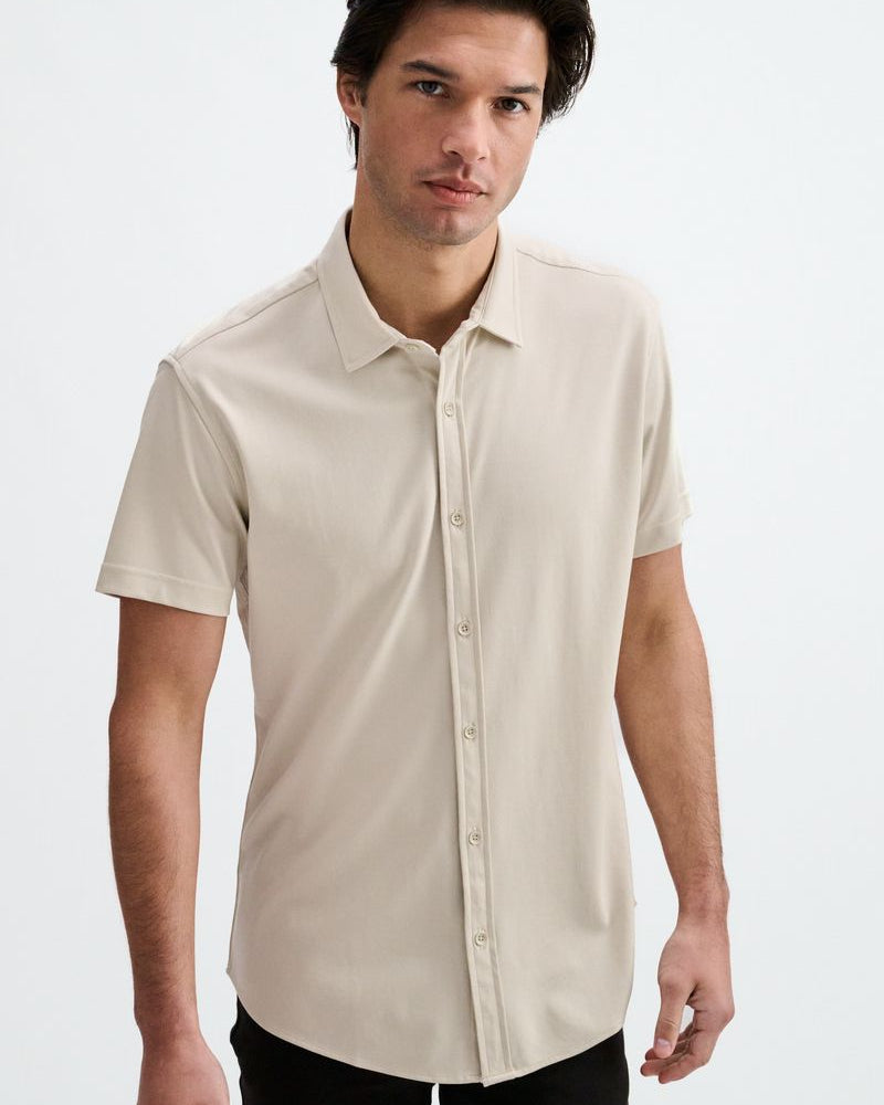 BONE SOLID STRETCH JERSEY KNIT SHORT SLEEVE SHIRT ST-963-05