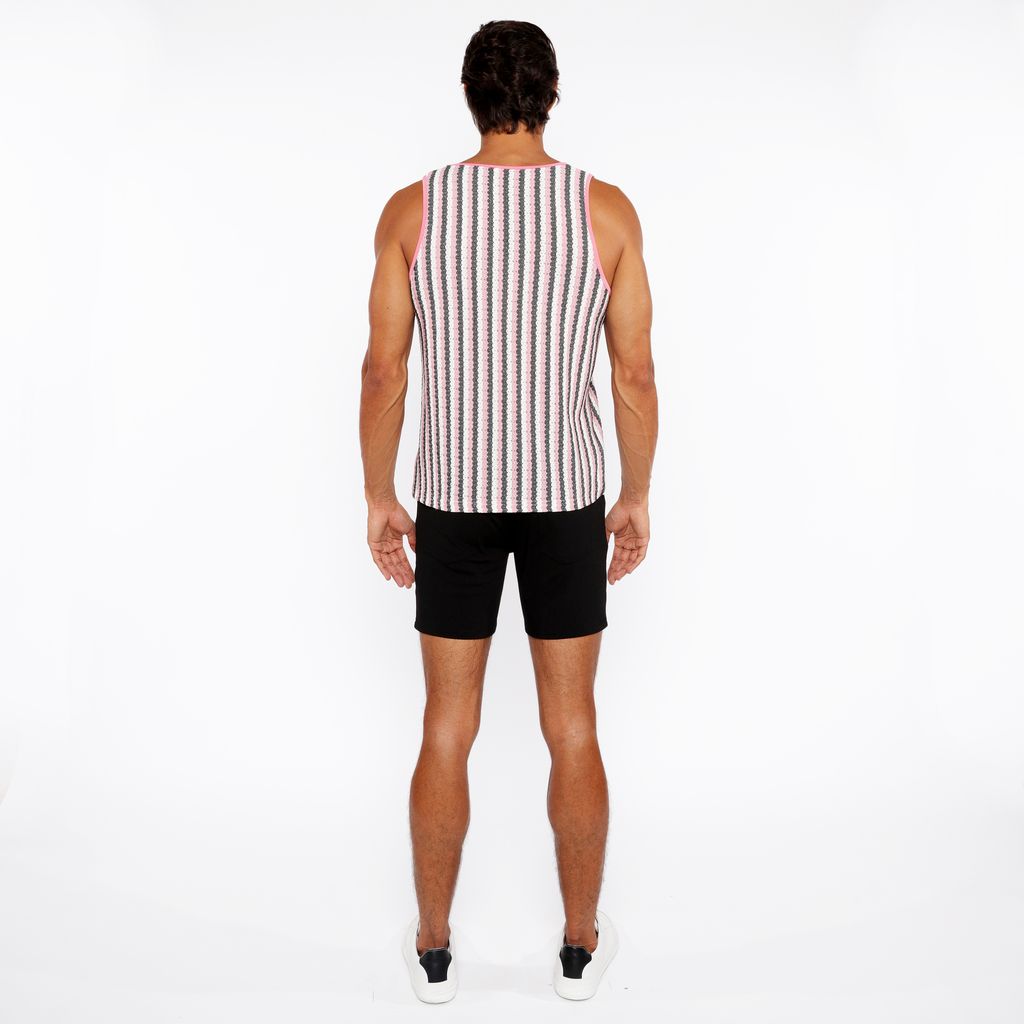 PINK GLOSS/MIDNIGHT STRIPES STRETCH OPEN KNIT TANK TOP ST-24217