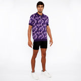 LILAC/PURPLE LEAVES JACQUARD KNIT 3-BUTTON POLO ST-24308