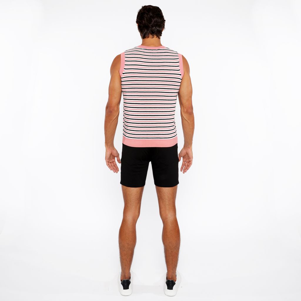 CORAL/MIDNIGHT STRIPE OPEN KNIT VEST ST-24302