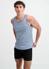 CERULEAN/NAVY RIB STRETCH COTTON/TENCEL TANK W/FINE PIPING DETAIL STA-16011