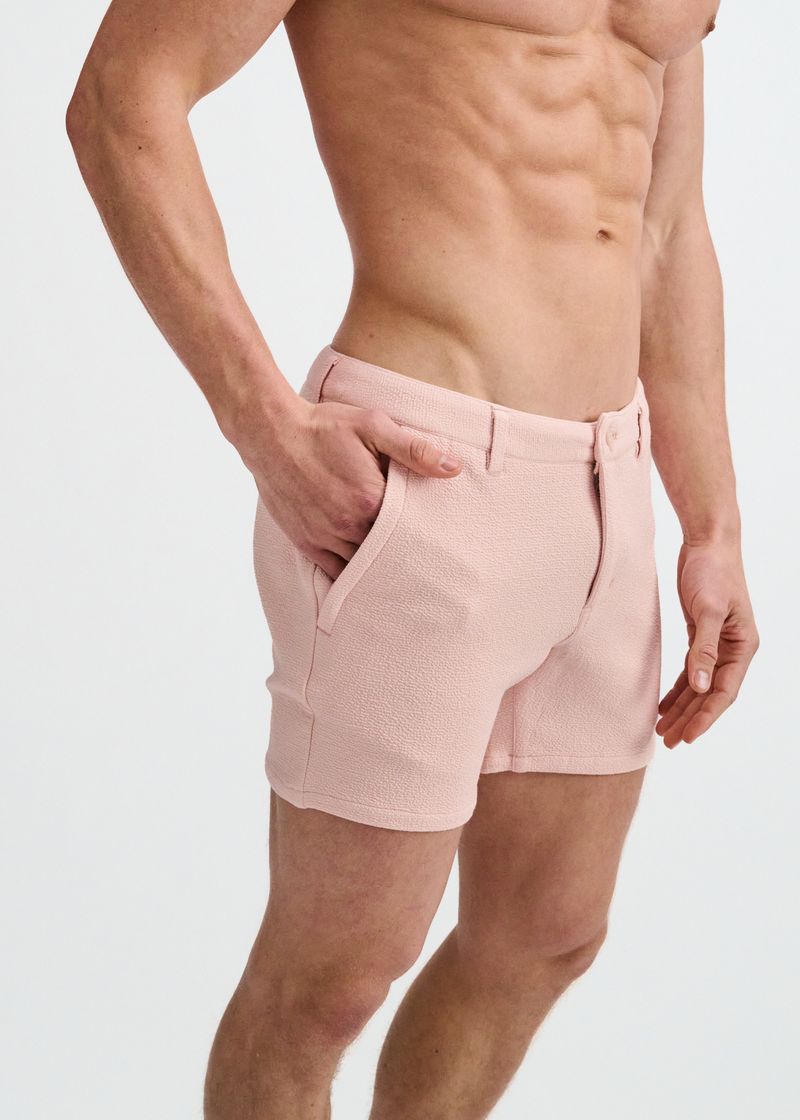BLUSH PINK 5" INSEAM TEXTURED STRETCH KNIT CHINO SHORTS W/ ZIP POCKETS ST-1986-10