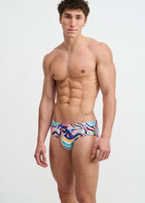 TEAL/MULTI SWIRLS PRINTED SWIM BRIEF ST-8015-35