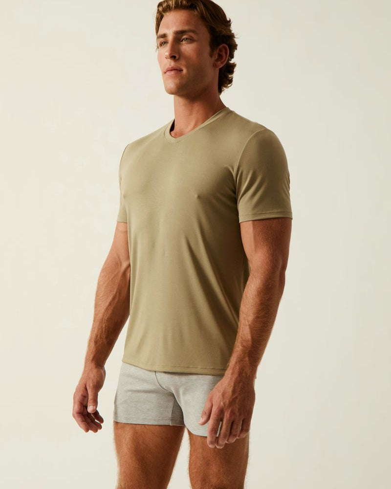 LAUREL SOLID STRETCH MODAL V- NECK TEE ST-9010