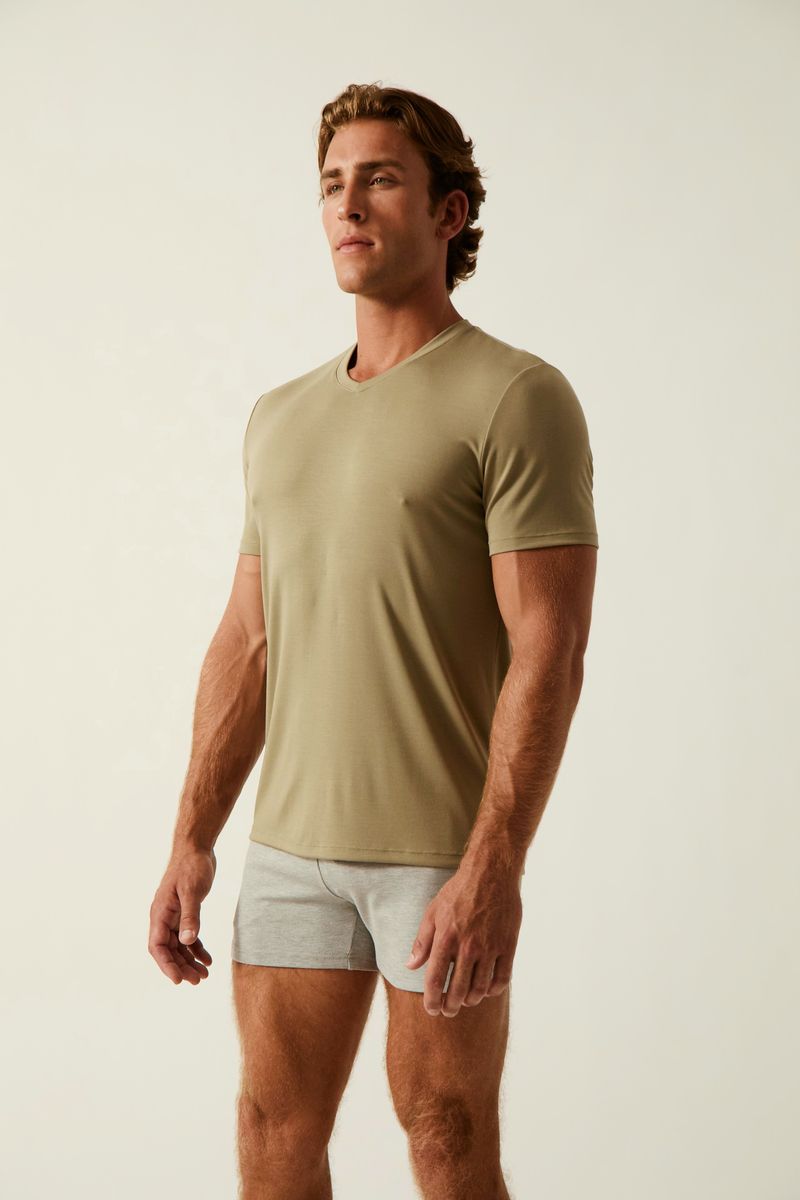 LAUREL SOLID STRETCH MODAL V- NECK TEE ST-9010