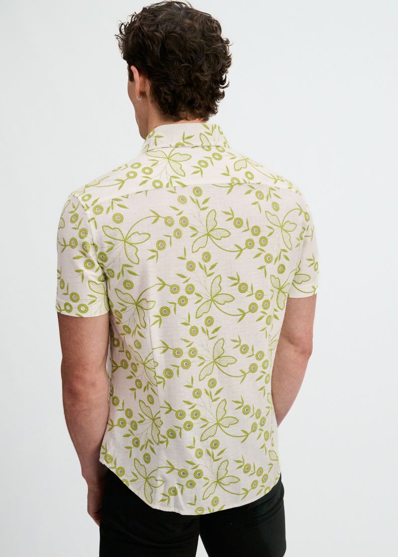 IVY/WHITE PRINTED STRETCH EYELET KNIT SHORT SLEEVE SHIRT ST-24077