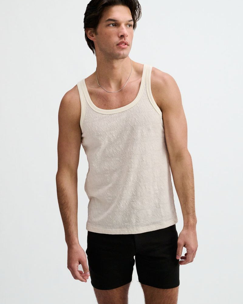 OFF WHITE STRETCH FLORAL TEXTURED KNIT TANK ST-11140