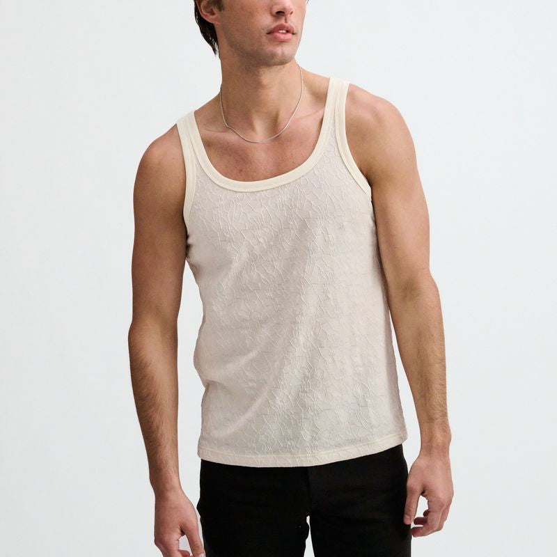 OFF WHITE STRETCH FLORAL TEXTURED KNIT TANK ST-11140