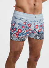 SLATE/NAVY FLORAL PRINTED SWIM SHORTS W/MESH BRIEF LINING ST-8024-11