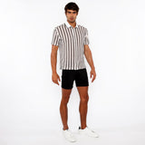 OFF WHITE/MIDNIGHT STRIPE STRETCH OPEN KNIT SHORT SLEEVE SHIRT W/RIB COLLAR ST-24064