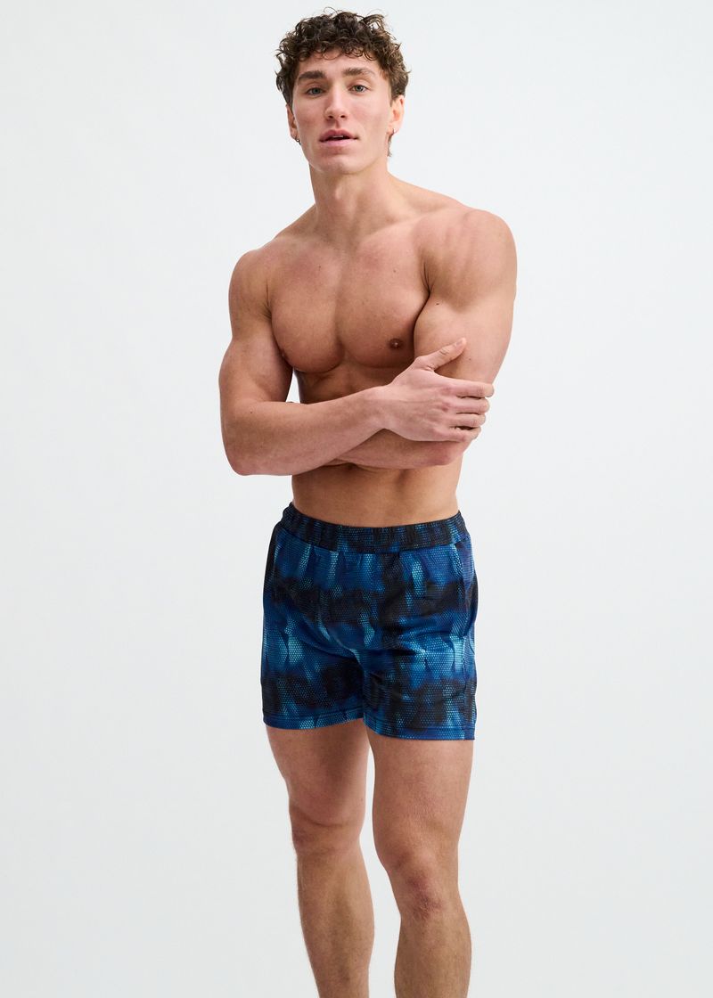 BLUE/NAVY ABSTRACT PRINTED MESH STRETCH PERFORMANCE SHORTS ST-1469-12