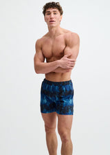 BLUE/NAVY ABSTRACT PRINTED MESH STRETCH PERFORMANCE SHORTS ST-1469-12