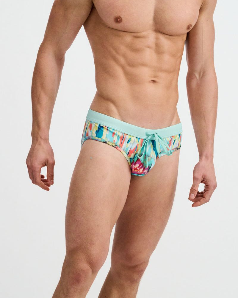 TEAL/MULTI DRIPS PRINTED SWIM BRIEF ST-8015-33