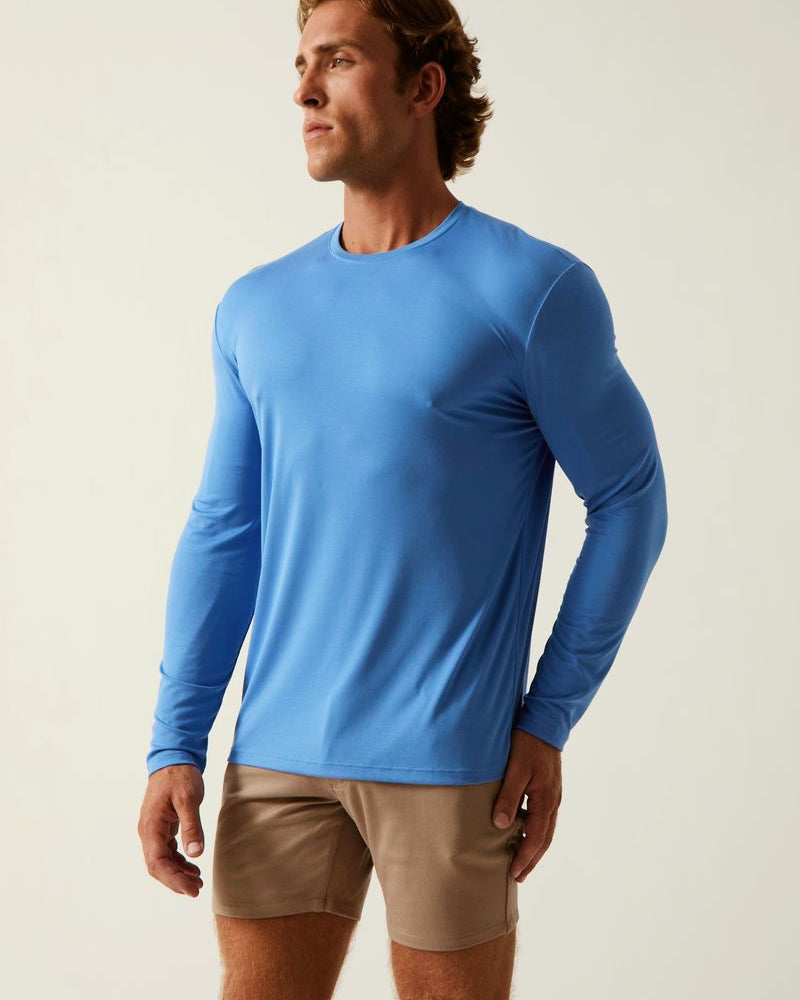 MONARCH BLUE SOLID STRETCH MODAL CREW NECK LONG SLEEVE TEE ST-9012