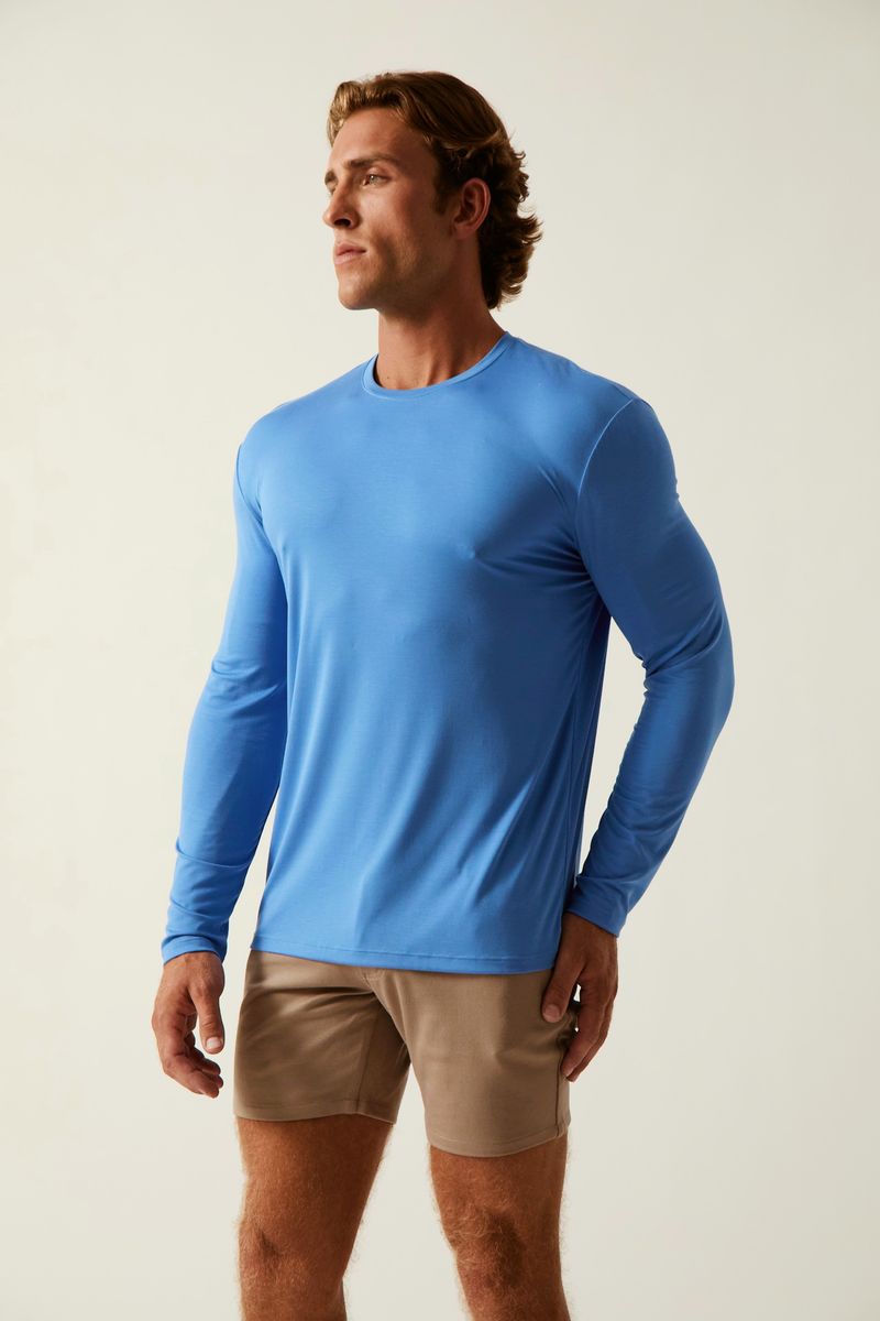 MONARCH BLUE SOLID STRETCH MODAL CREW NECK LONG SLEEVE TEE ST-9012