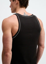 BLACK/WHITE RIB STRETCH COTTON/TENCEL TANK W/FINE PIPING DETAIL STA-16011