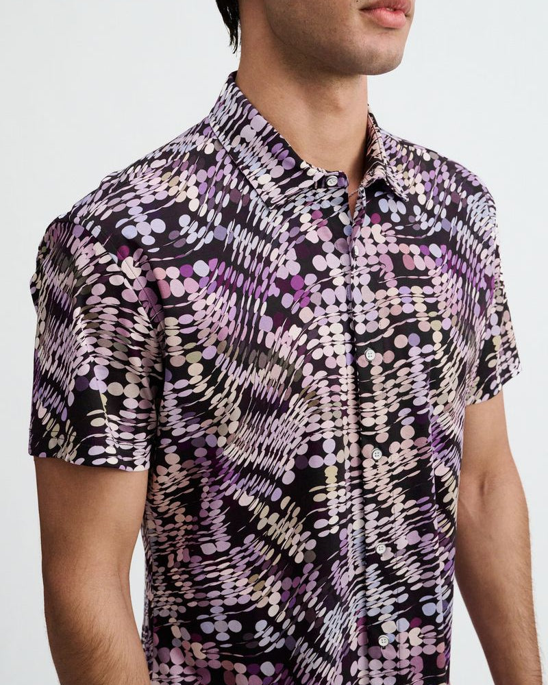 PURPLE/ALOE WAVES PRINTED COTTON KNIT JERSEY SHORT SLEEVE SHIRT ST-9364
