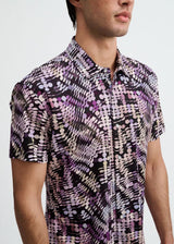 PURPLE/ALOE WAVES PRINTED COTTON KNIT JERSEY SHORT SLEEVE SHIRT ST-9364