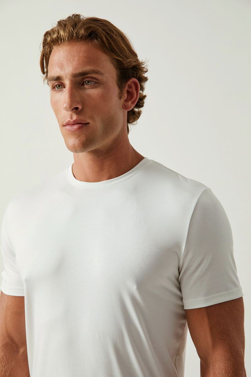 CHALK WHITE SOLID STRETCH MODAL CREW NECK TEE ST-9011