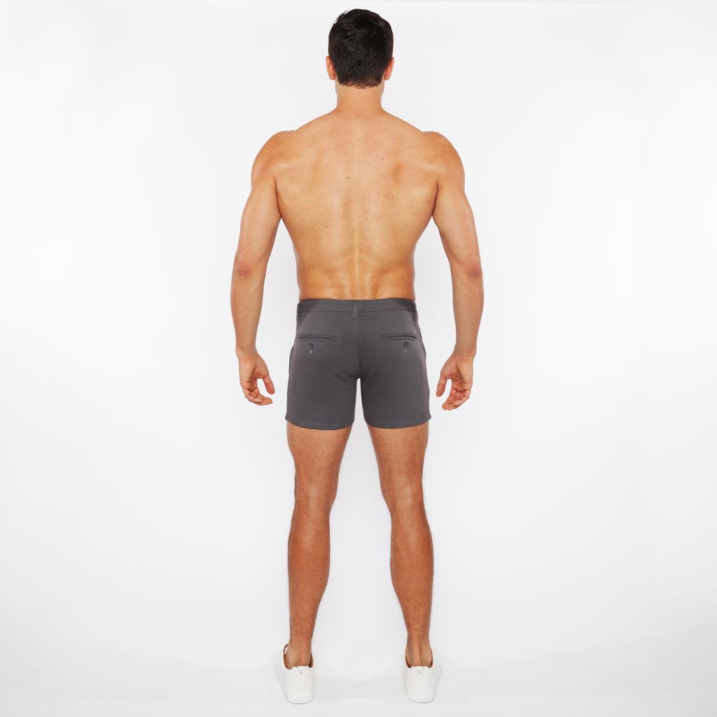 CHARCOAL 5"INSEAM LINEN-LOOK TEXTURED STRETCH KNIT CHINO SHORTS W/ZIP POCKETS ST-1986-09