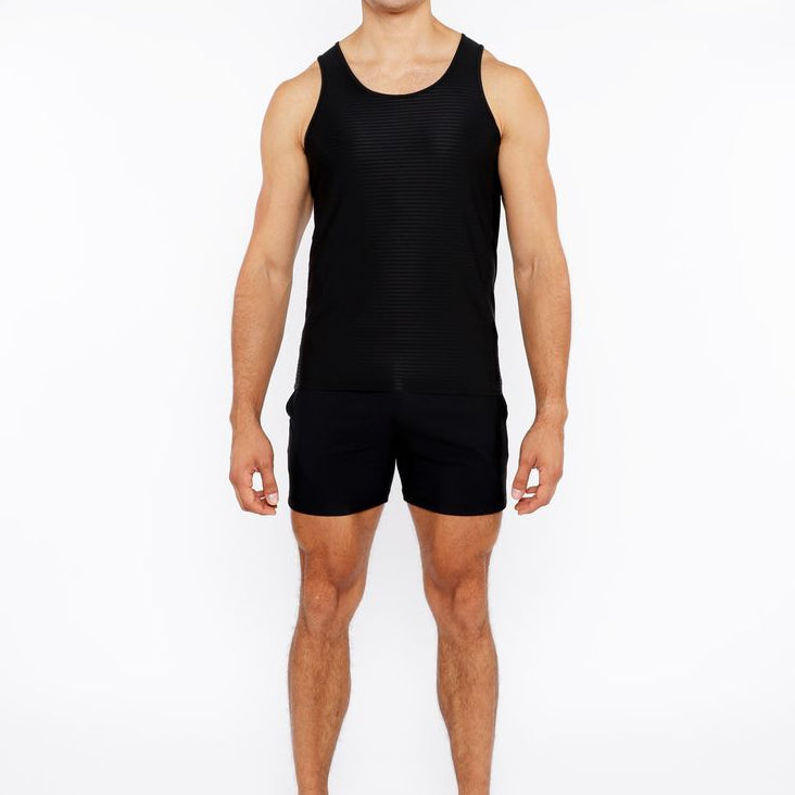 BLACK TEXTURED STRETCH MESH PERFORMANCE TANK TOP ST-290