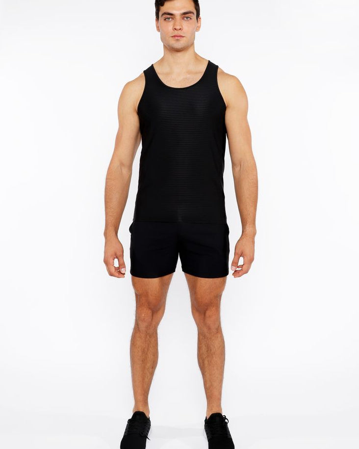BLACK TEXTURED STRETCH MESH PERFORMANCE TANK TOP ST-290