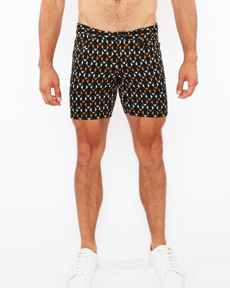 BLACK/AMBER CROSSHATCH 5" INSEAM JACQUARD STRETCH KNIT JEANS SHORTS ST-1932-84