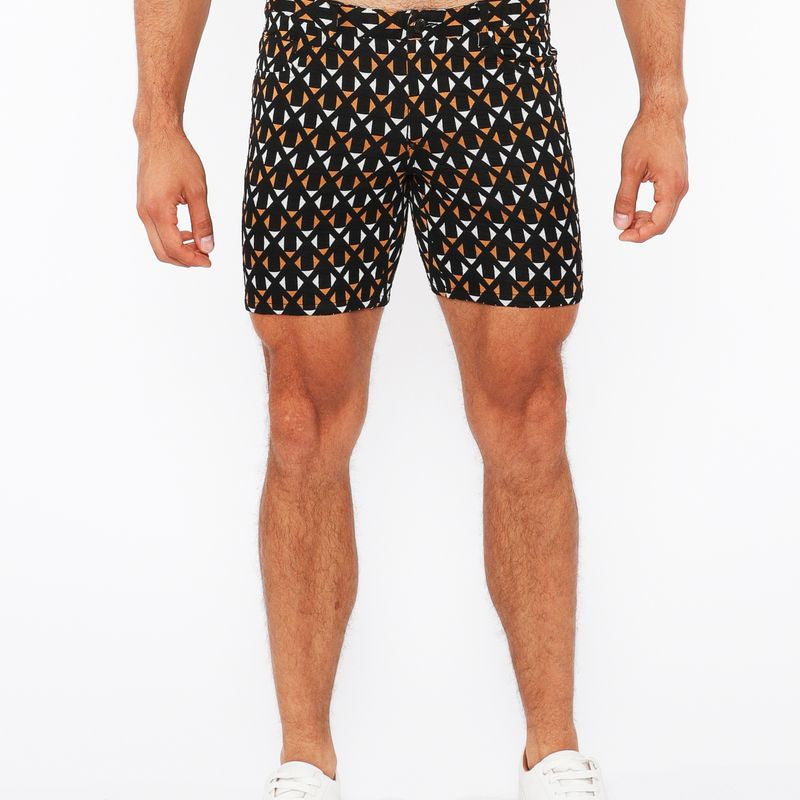 BLACK/AMBER CROSSHATCH 5" INSEAM JACQUARD STRETCH KNIT JEANS SHORTS ST-1932-84