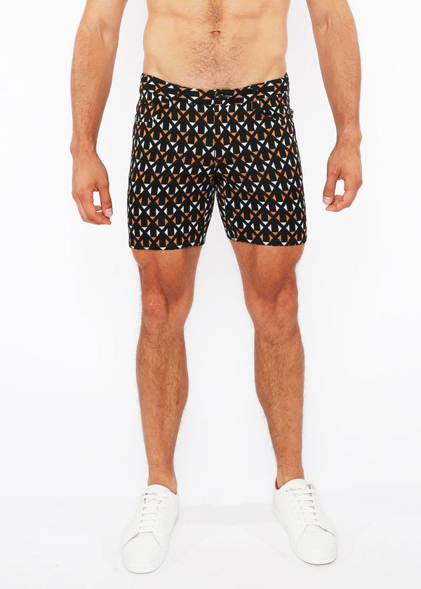 BLACK/AMBER CROSSHATCH 5" INSEAM JACQUARD STRETCH KNIT JEANS SHORTS ST-1932-84