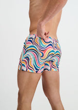TEAL/MULTI SWIRLS PRINTED SWIM SHORTS W/MESH BRIEF LINING ST-8024-15