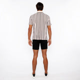 CANDY/MIDNIGHT STRIPE STRETCH OPEN KNIT SHORT SLEEVE SHIRT W/RIB COLLAR ST-24064