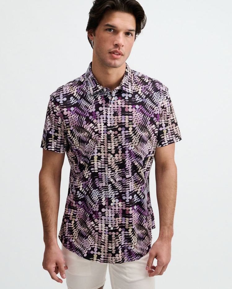 PURPLE/ALOE WAVES PRINTED COTTON KNIT JERSEY SHORT SLEEVE SHIRT ST-9364