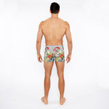 BLACK/WHITE DOTS FLORAL PRINTED SWIM SHORT W/MESH BRIEF LINING ST-8024-03