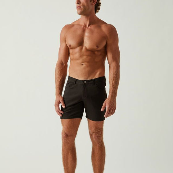 Men's Black Stretch Knit Shorts - 5