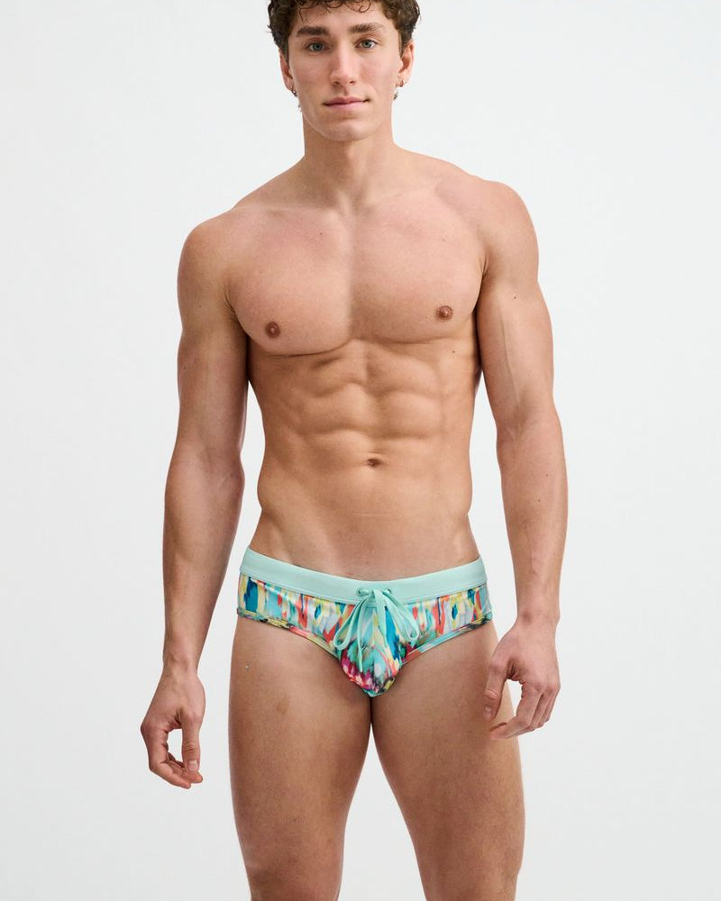 TEAL/MULTI DRIPS PRINTED SWIM BRIEF ST-8015-33