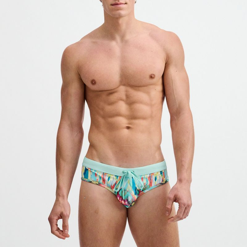 TEAL/MULTI DRIPS PRINTED SWIM BRIEF ST-8015-33
