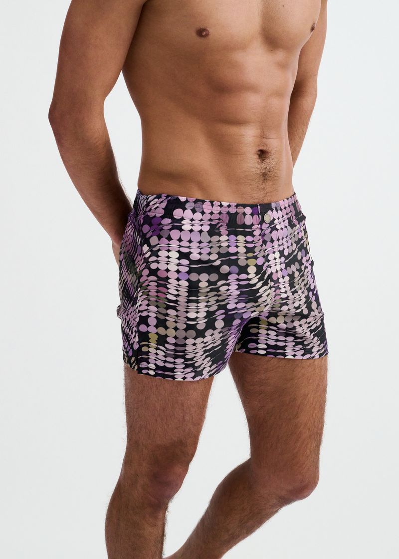 PURPLE/ALOE WAVES PRINTED SWIM SHORTS W/MESH BRIEF LINING ST-8024-14