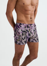 PURPLE/ALOE WAVES PRINTED SWIM SHORTS W/MESH BRIEF LINING ST-8024-14