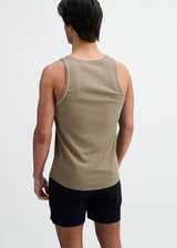 RANGER/WHITE RIB STRETCH COTTON/TENCEL TANK W/FINE PIPING DETAIL STA-16011